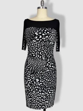 Lauren Ralph Lauren Black and White Animal Print Midi Dress
